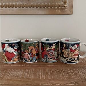 Suzan Wingate Santa Claus Christmas Mugs 1992 Certified International Lot of 4